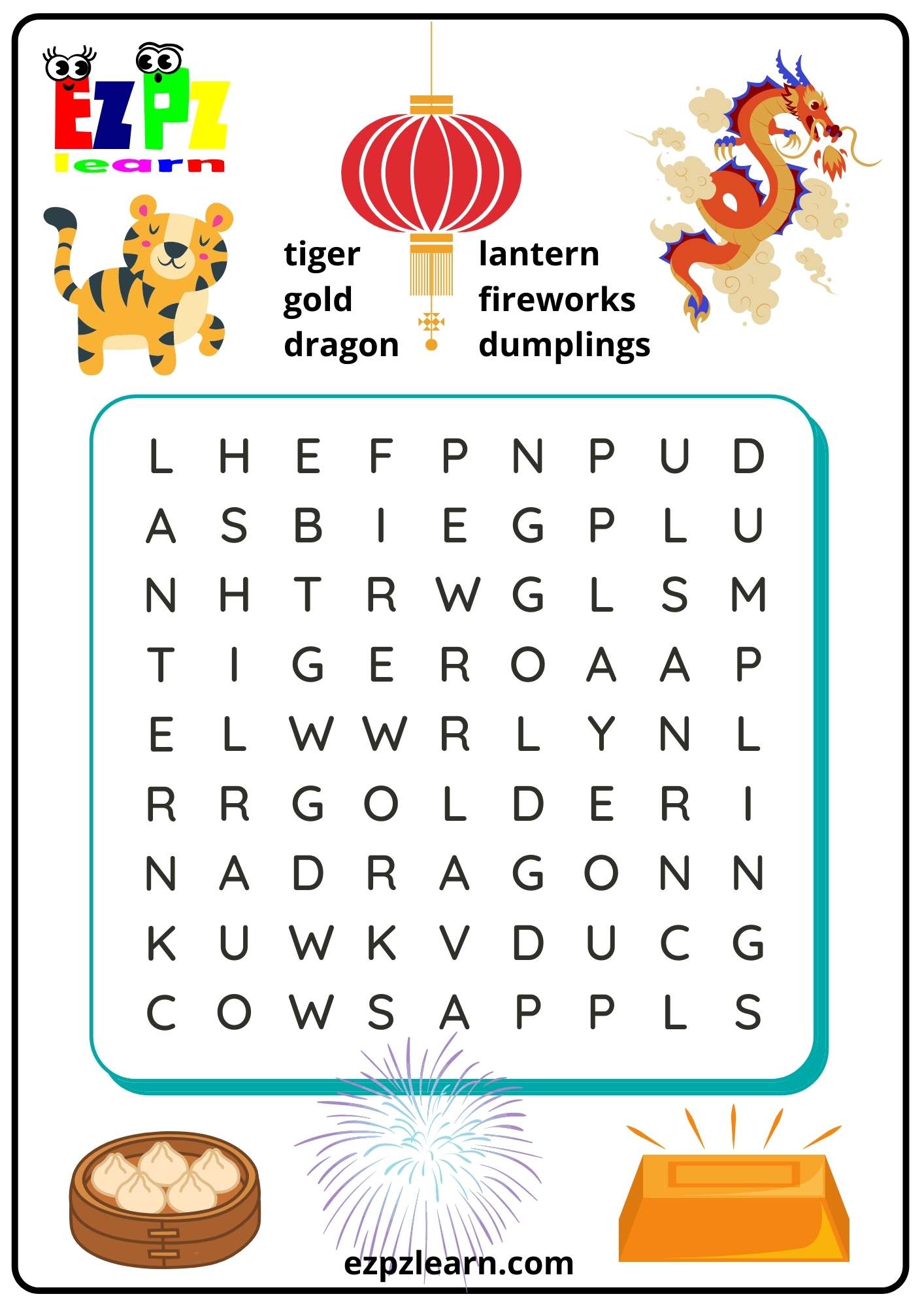 Lunar Chinese New Year Kids Word Search Ezpzlearn